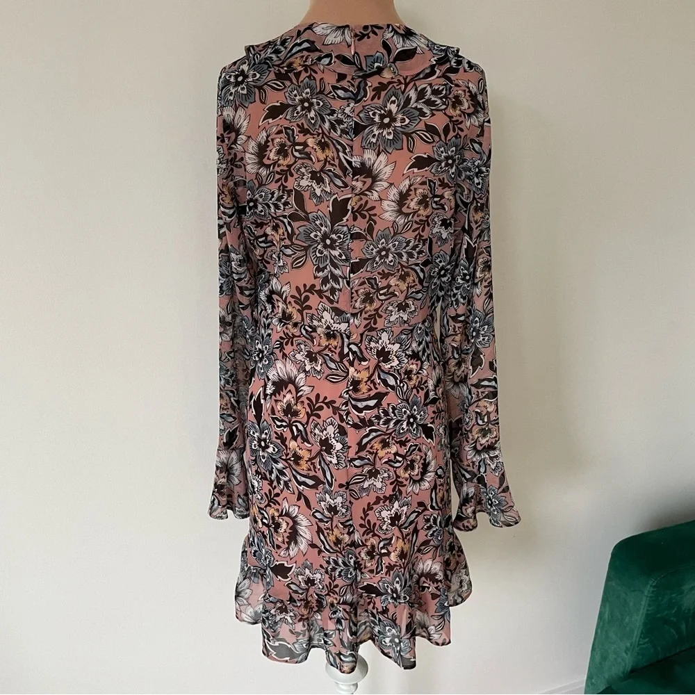 For Love & Lemons Gracie Nude Dusty Rose Floral Long Sleeve Mini Dress EUC Sz M